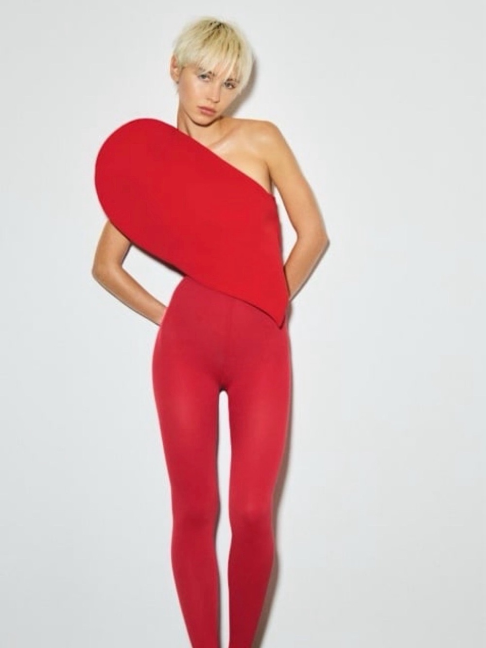 Zara Red One-Shoulder Sculpted Leggings Jumpsuit